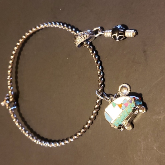 Charm Bracelet With Camper Charm and Black Flower - 3/$15 - Picture 1 of 6
